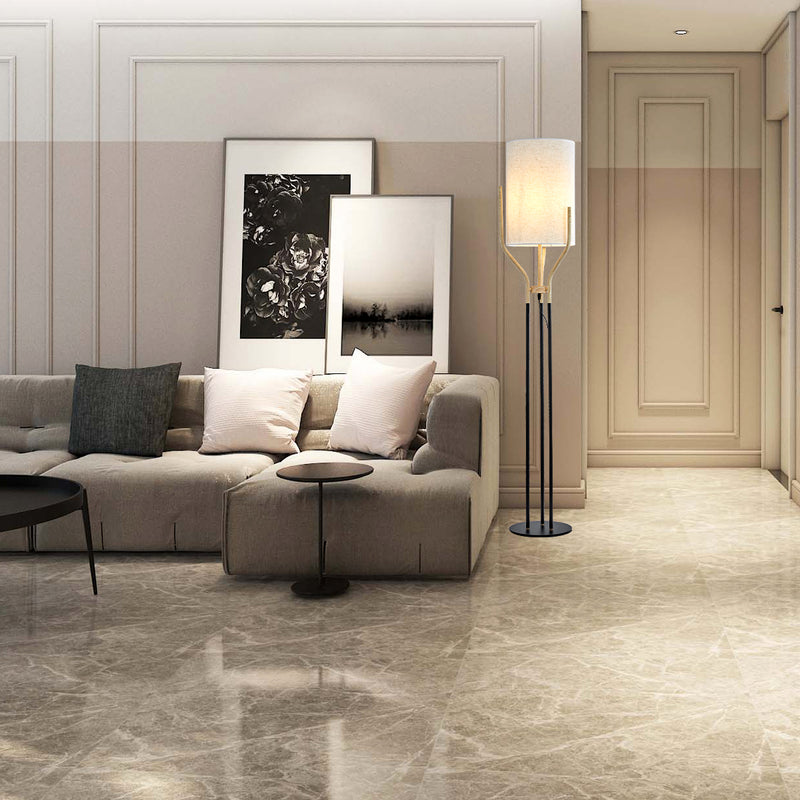 Moderno 1 Light Trigeminal Wood Grain and Column Metal Floor Lamp