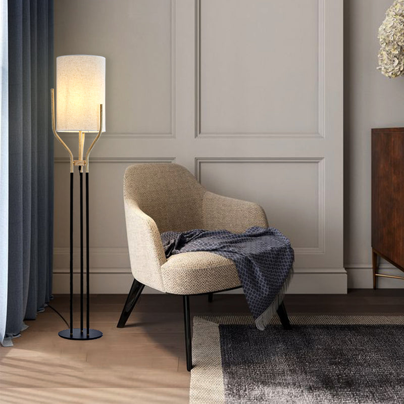 Moderno 1 Light Trigeminal Wood Grain and Column Metal Floor Lamp