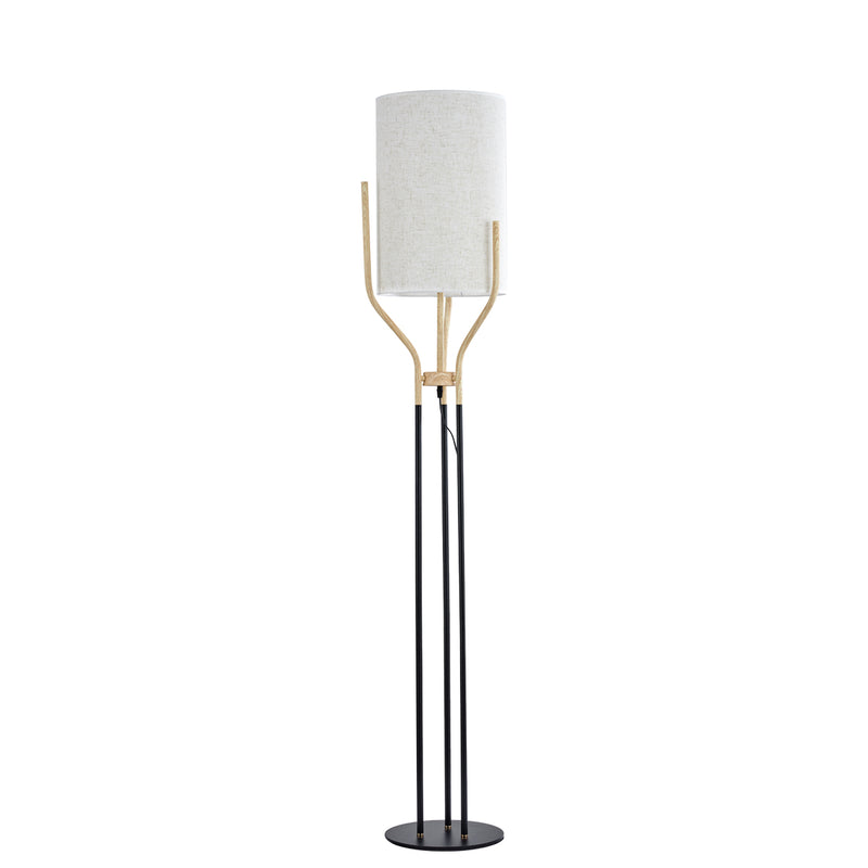 Moderno 1 Light Trigeminal Wood Grain and Column Metal Floor Lamp