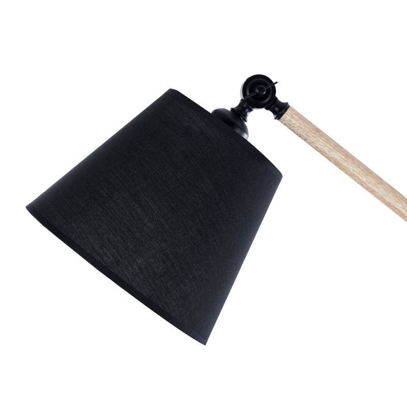 1 light Wood Grain and Black Finish Adjustable Task Floor Lamp