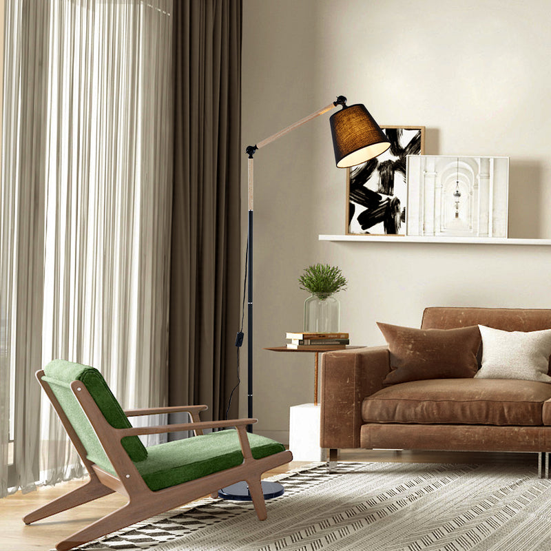 1 light Wood Grain and Black Finish Adjustable Task Floor Lamp