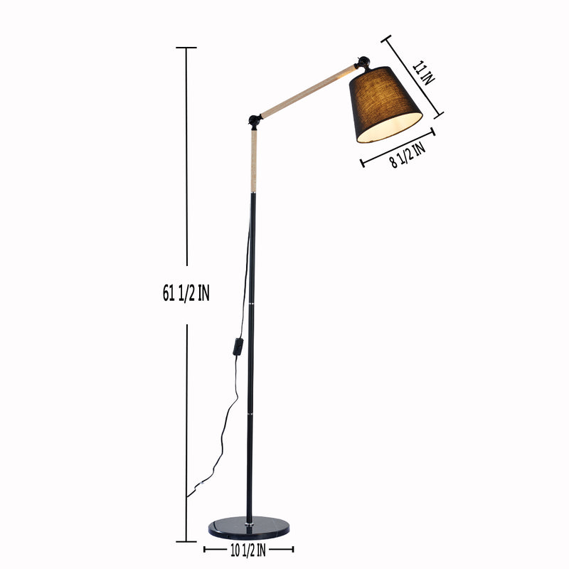 1 light Wood Grain and Black Finish Adjustable Task Floor Lamp