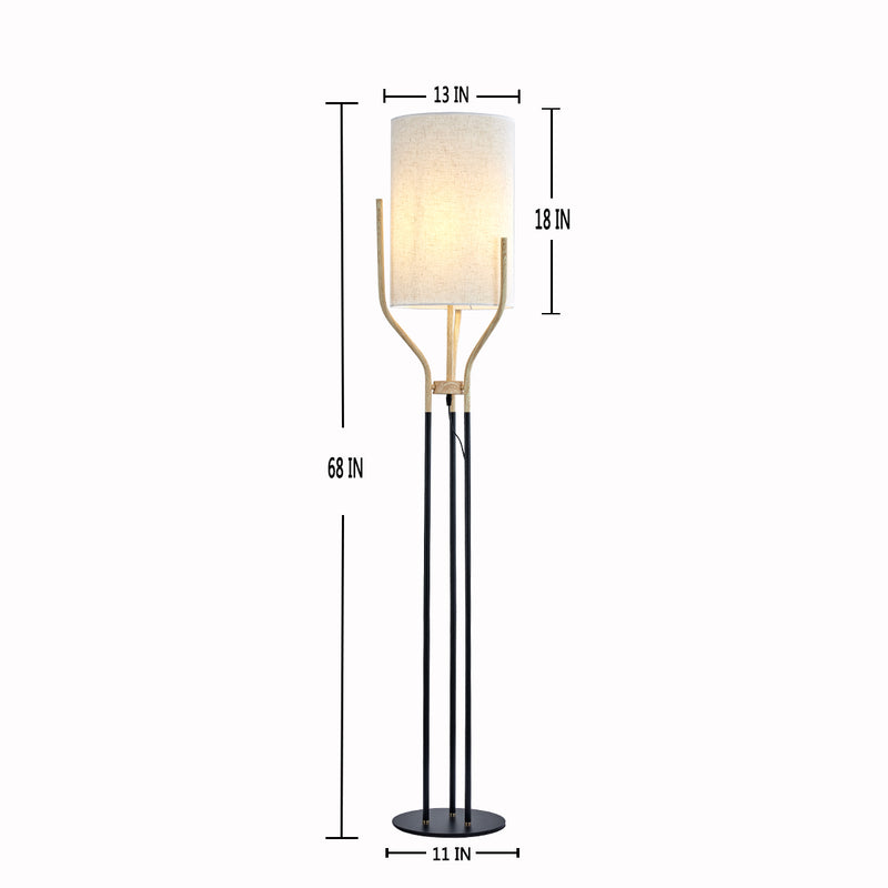 Moderno 1 Light Trigeminal Wood Grain and Column Metal Floor Lamp